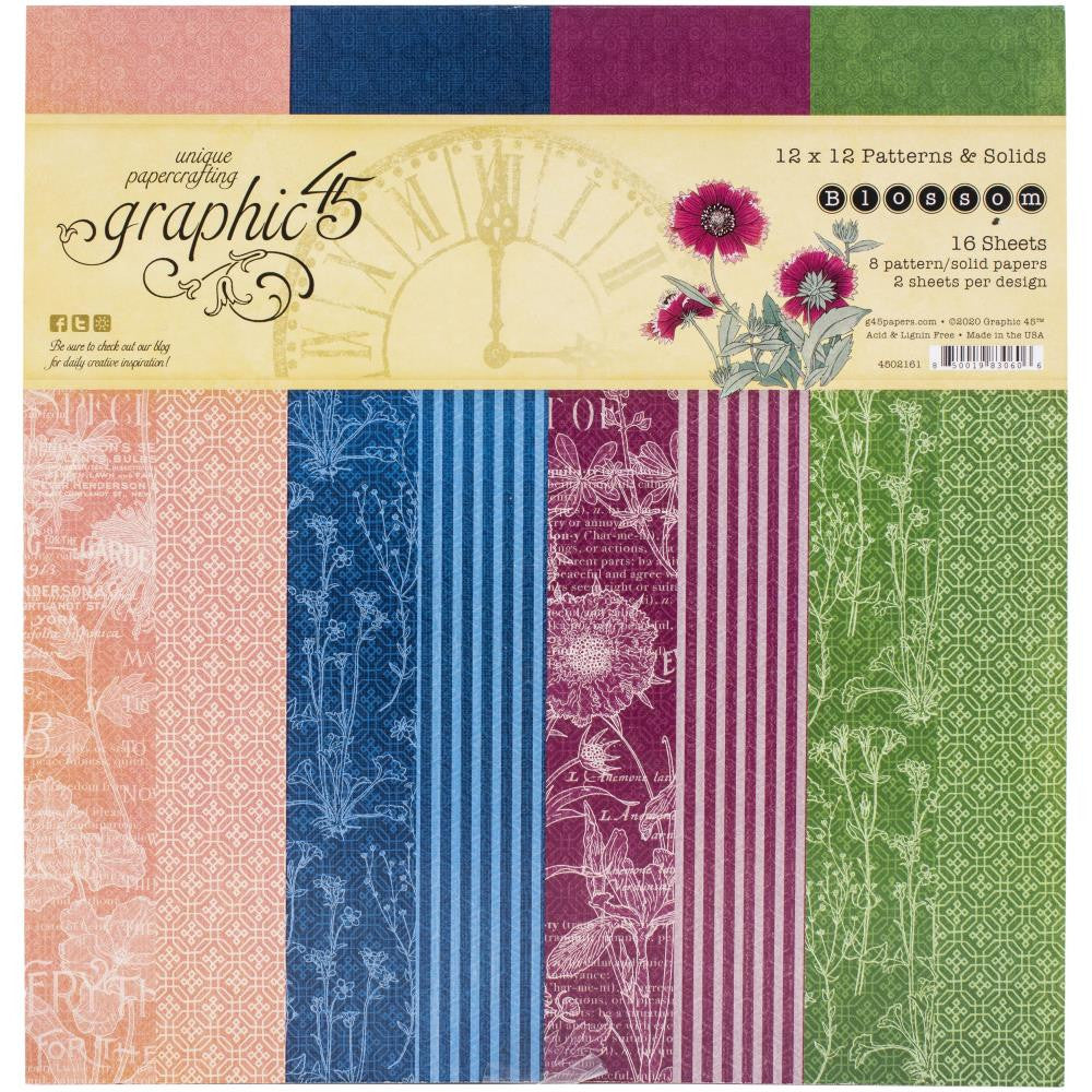 Bloc de papel con patrones y sólidos Graphic 45 Blossom de 12" x 12"